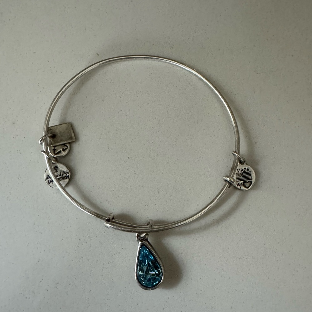 Alex and Ani light blue teardrop charm bracelet
